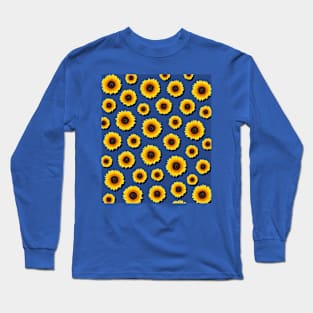 Yellow Sunflowers on Blue Floral Pattern Long Sleeve T-Shirt